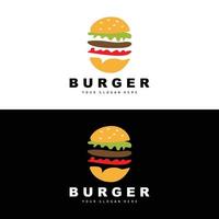 hamburguesa logo, rápido comida diseño, un pan y vegetales vector, rápido comida restaurante marca icono ilustración vector