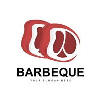 Meat Logo, Smoked Beef Vector, BBQ Grill Baberque Logo Design And Butcher Cut, Illustration Template Icon vector