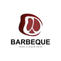 Meat Logo, Smoked Beef Vector, BBQ Grill Baberque Logo Design And Butcher Cut, Illustration Template Icon vector