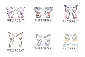 diseño de logotipo de mariposa, hermoso animal volador, ilustración de icono de marca de empresa, serigrafía, salón vector