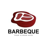 Meat Logo, Smoked Beef Vector, BBQ Grill Baberque Logo Design And Butcher Cut, Illustration Template Icon vector