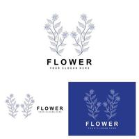 Simple Botanical Leaf and Flower Logo, Vector Natural Line Style, Decoration Design, Banner, Flyer, Wedding Invitation, and Product Branding