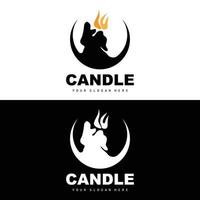 Candle Logo, Elegant Romantic Candle Light Dinner Flame Light Design, Traditional Spa Candle Vector