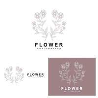 Simple Botanical Leaf and Flower Logo, Vector Natural Line Style, Decoration Design, Banner, Flyer, Wedding Invitation, and Product Branding