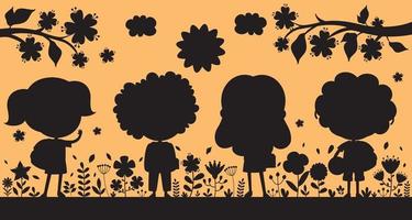 Silhouette Drawing Of Cartoon Kids vector