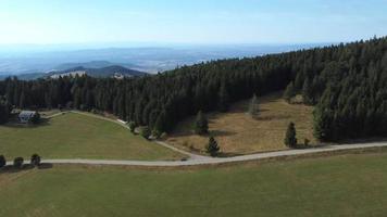 Mountain top Schauinsland Black Forest Germany. Drone flight video