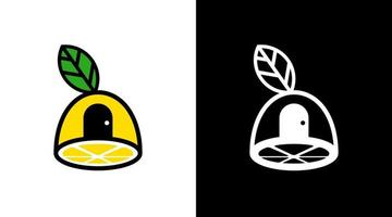 lime lemon fruit logo home house with leaf vector monogram icon Design