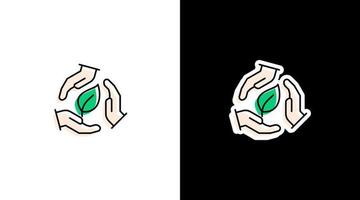 hand protecting save green leaf, environmental logo icon sticker vector