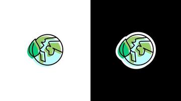 mundo globo conservación verde hoja ambiental logo icono pegatina vector