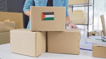 Palestine drapeau sur la logistique cargaison emballer. cargaison paquet avec drapeau de Palestine. video
