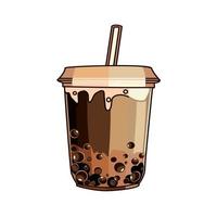 Bubble tea in cup with straw in flat technique vector