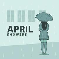 Umbrella girl in the rain. April showers vector