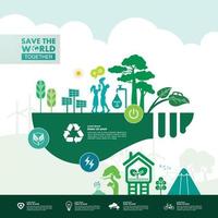 Save the world together green ecology vector illustration.