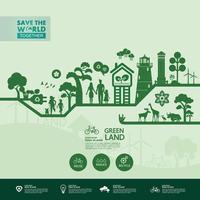 Save the world together green ecology vector illustration.