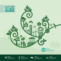 Save the world together green ecology vector illustration.