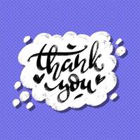 Thank you words in speech bubble hand lettering design template. Typography vector background. Handmade calligraphy comic style. Thank you square banner pop art cartoon look.