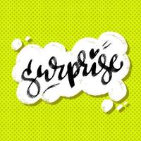 Surprise word in speech bubble hand lettering design template. Typography vector background. Handmade calligraphy comic style. Surprise square banner pop art cartoon look.