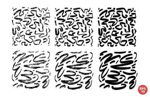 Marker drawn scribble square composition vector set. Childish drawing. Hand draws calligraphy swirls. Curly brush strokes, marker scrawls as graphic design elements set.