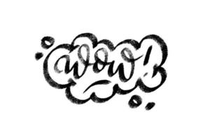 Wow word speech bubble icon symbol. Web design. Sticker design. Hand drawn vector lettering one color texture image.