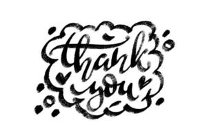 Thank you words speech bubble icon symbol. Web design. Sticker design. Hand drawn vector lettering one color texture image.