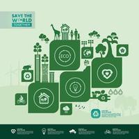 Save the world together green ecology vector illustration.