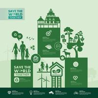 Save the world together green ecology vector illustration.