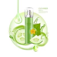 Cucumber serum for skin care product vector illustration