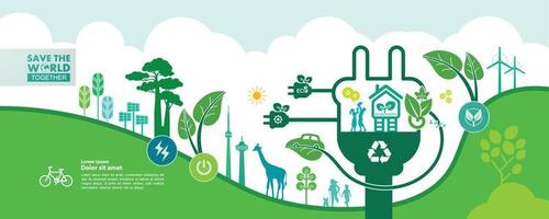 Save the world together green ecology vector illustration.