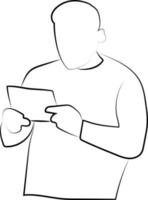 mano dibujado línea dibujo icono de un hombre leyendo desde un papel vector