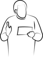 Simple Hand Drawn Line Drawing Icon of a Man Reading from a Paper vector