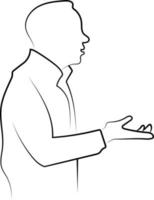 Simple Hand Drawn Line Drawing Icon of a Man Talking, Enquiring for Information with a Hand Gesture vector