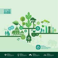 Save the world together green ecology vector illustration.