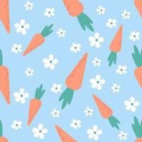 Easter seamless pattern with carrots and daisy. Cute hand drawn beautiful background, great for easter wrapping paper, banner, textile, wallpaper vector