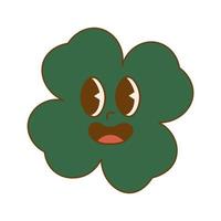 Trendy retro cartoon character clover with four leaf. Happy Saint Patrick's Day. Groovy style, vintage, 70s 60s aesthetics vector