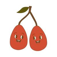 Funny couple of cherries in form of  eggs in retro style. Happy Easter day. Two 70s happy berries in shape of  eggs vector