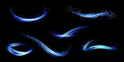 Abstract light lines of movement and speed in blue. Light everyday glowing effect. semicircular wave, light trail curve swirl vector