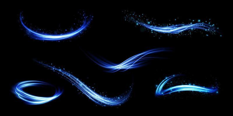 Abstract light lines of movement and speed in blue. Light everyday glowing effect. semicircular wave, light trail curve swirl