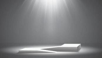 The ramp of the podium, pedestal or platform is illuminated by spotlights on a gray background. Scene with picturesque lights. Vector illustration.