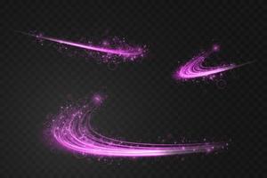 Abstract light lines of movement and speed in purple. Light everyday glowing effect. semicircular wave, light trail curve swirl vector