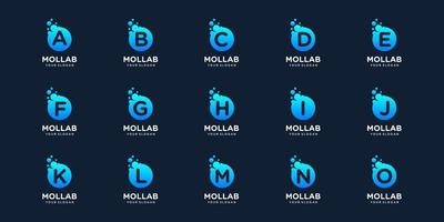 set of monogram initial with dot and molecule concept. vector