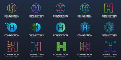 Set of letter H logo design. technology design combined with letter vector. vector