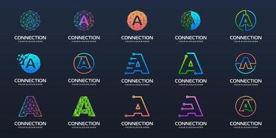 Set of letter A logo design. technology design combined with letter vector. vector