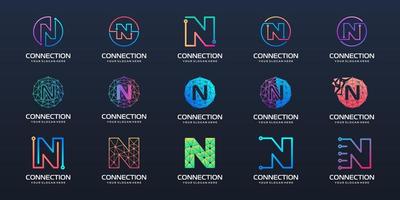Set of letter N logo design. technology design combined with letter vector. vector