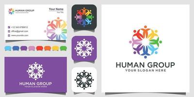 Colorful design of people symbols working as team and cooperating. This vector logo template can represent unity and solidarity in group or team of people. 3 favicons and business card Premium Vector.