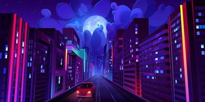 ciudad con autopista la carretera y edificios a noche vector