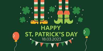 Happy Saint Patrick's Day vector banner design with leprechaun legs shoe