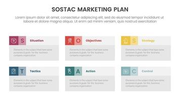 sostac digital márketing plan infografía 6 6 punto etapa modelo con mesa caja información concepto para diapositiva presentación vector