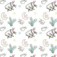 Background pattern seamless Hand Drawn Ramadhan Islamic doodle of ramadan and eid al-fitr style isolated on white background vector