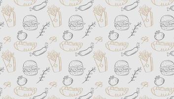 Fast Food Related Seamless Pattern and Background with Line Icons. Editable Stroke Junk Food Related Seamless Pattern and Background vector