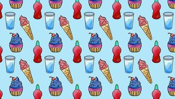 Fast Food Junk  Isometric Seamless Pattern Background Template flat design for decorative or gift wrapping paper, vector